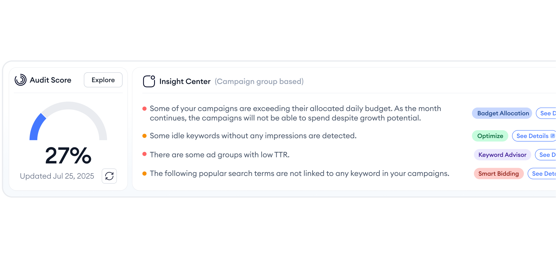 audit score insight cente4r dashboar