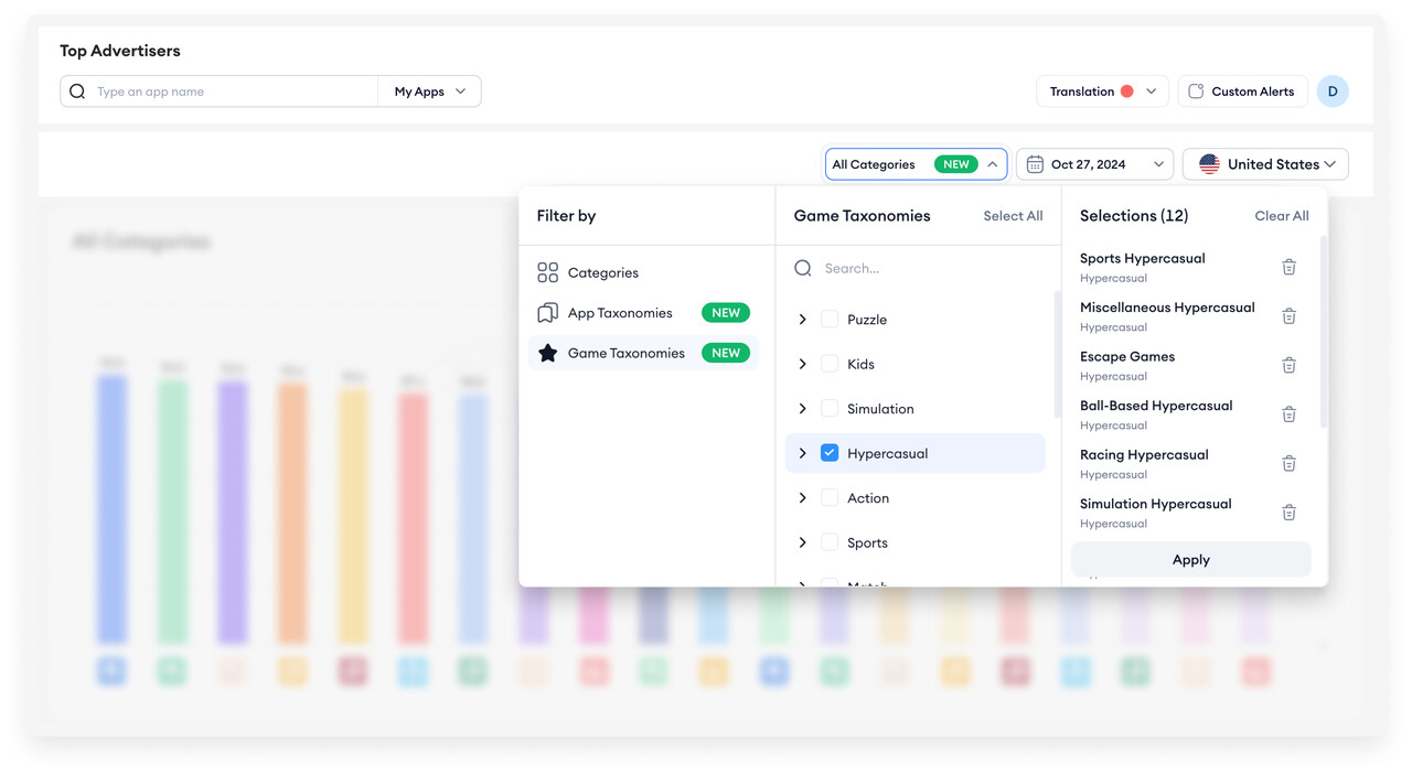 game taxonomy dashboard