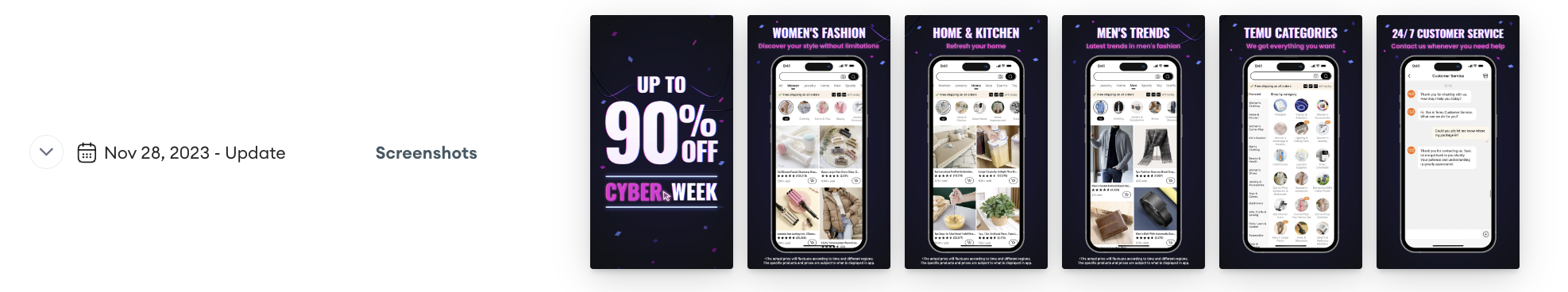 Cyber MondayWeek Temu App Updates
