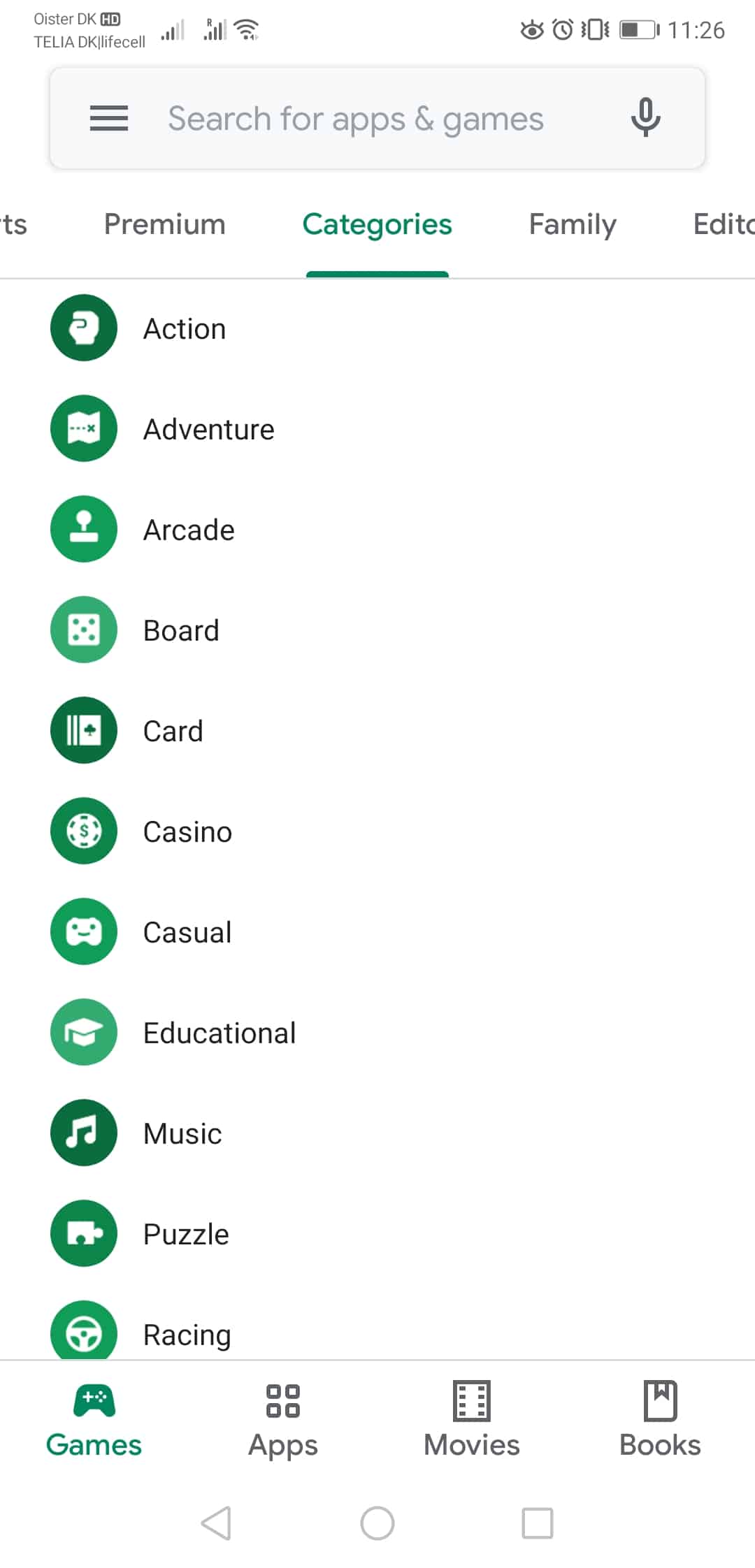 google play games categories